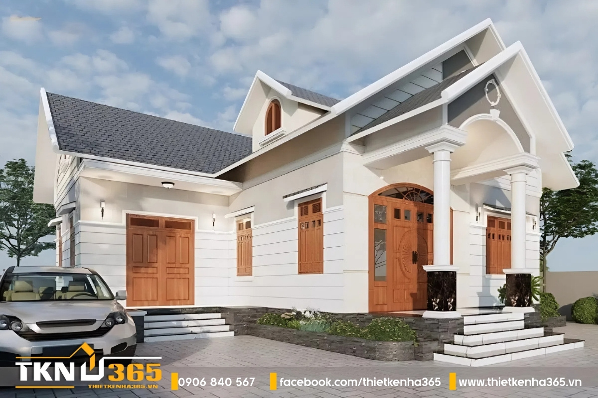 Thiết kế biệt thự mái thái 1 tầng kiểu chữ L giúp gia tăng không gian sử dụng