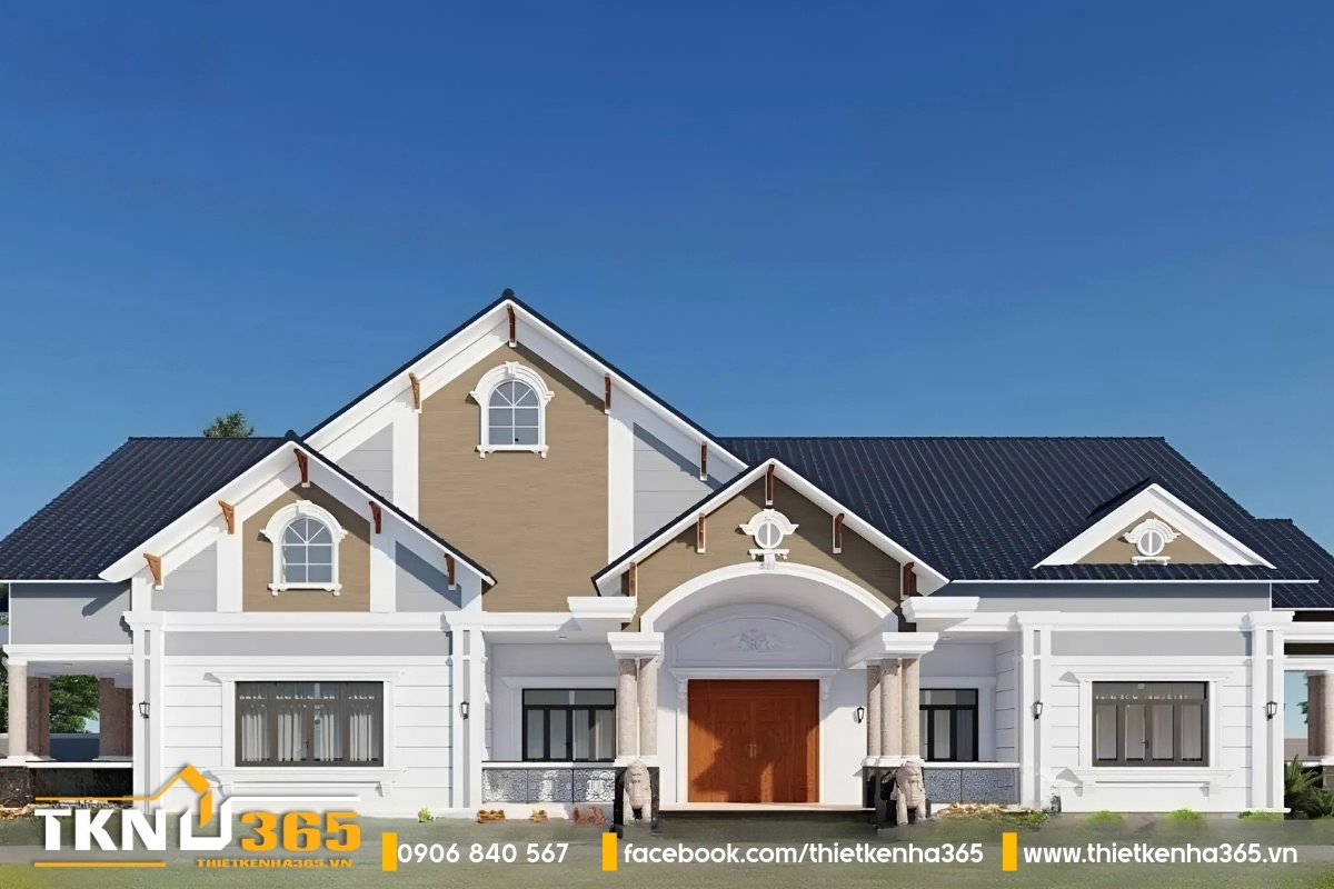 Biệt thự 1 tầng mái thái rộng nổi bật nên có thể chia ra nhiều không gian phòng