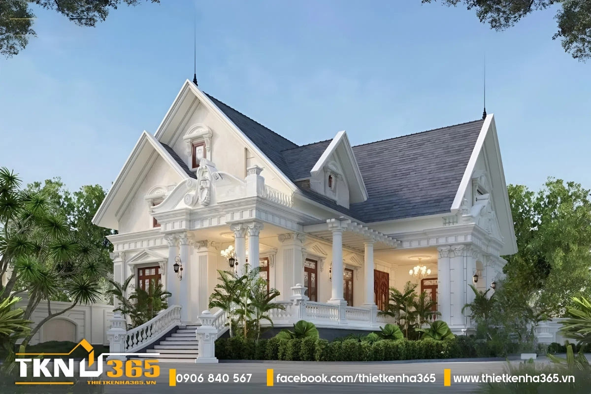 Biệt thự 1 tầng mái thái được chạm trổ tinh tế từng đường nét