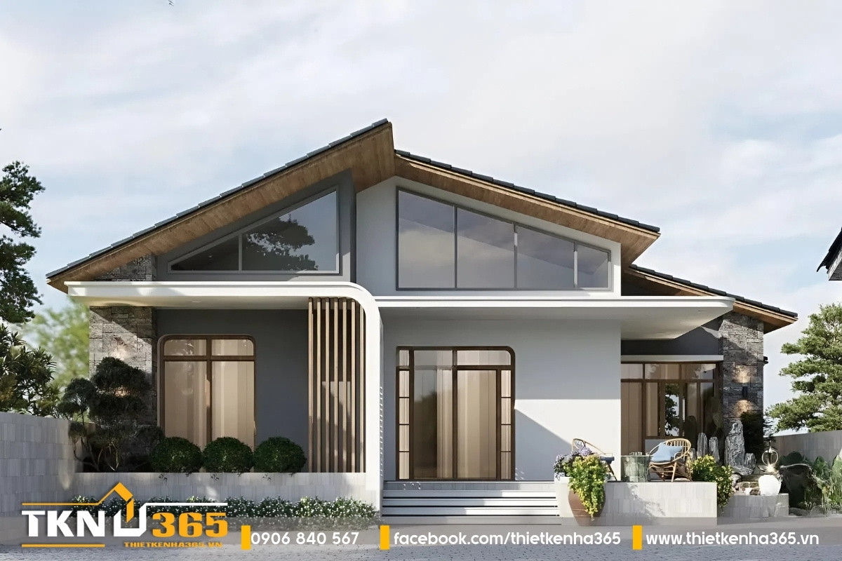 Mẫu biệt thự 1 tầng mái Thái theo phong cách hiện đại