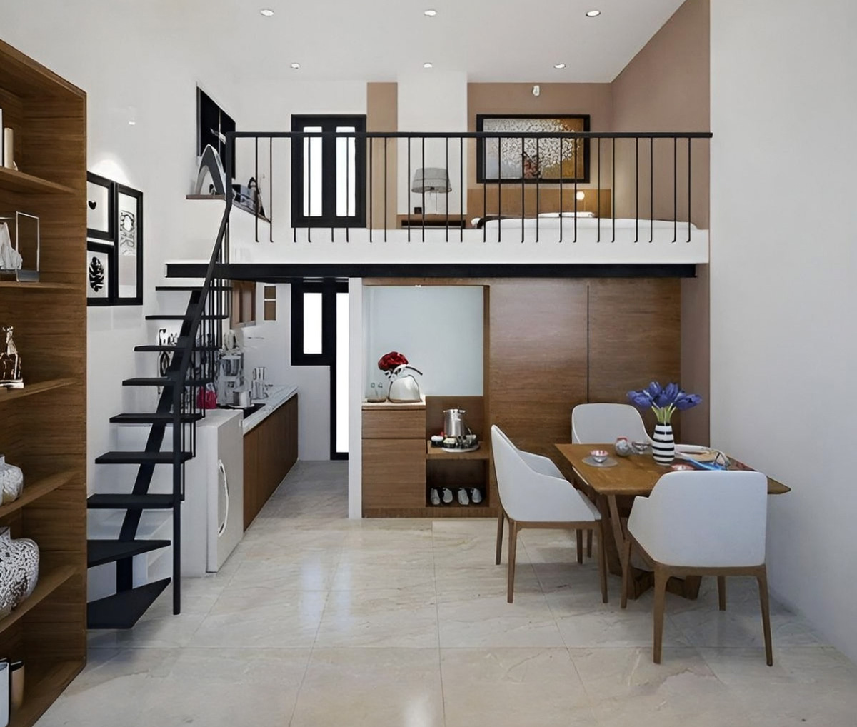 Mẫu nhà 2 tầng có gác lửng đầy đủ tiện nghi 