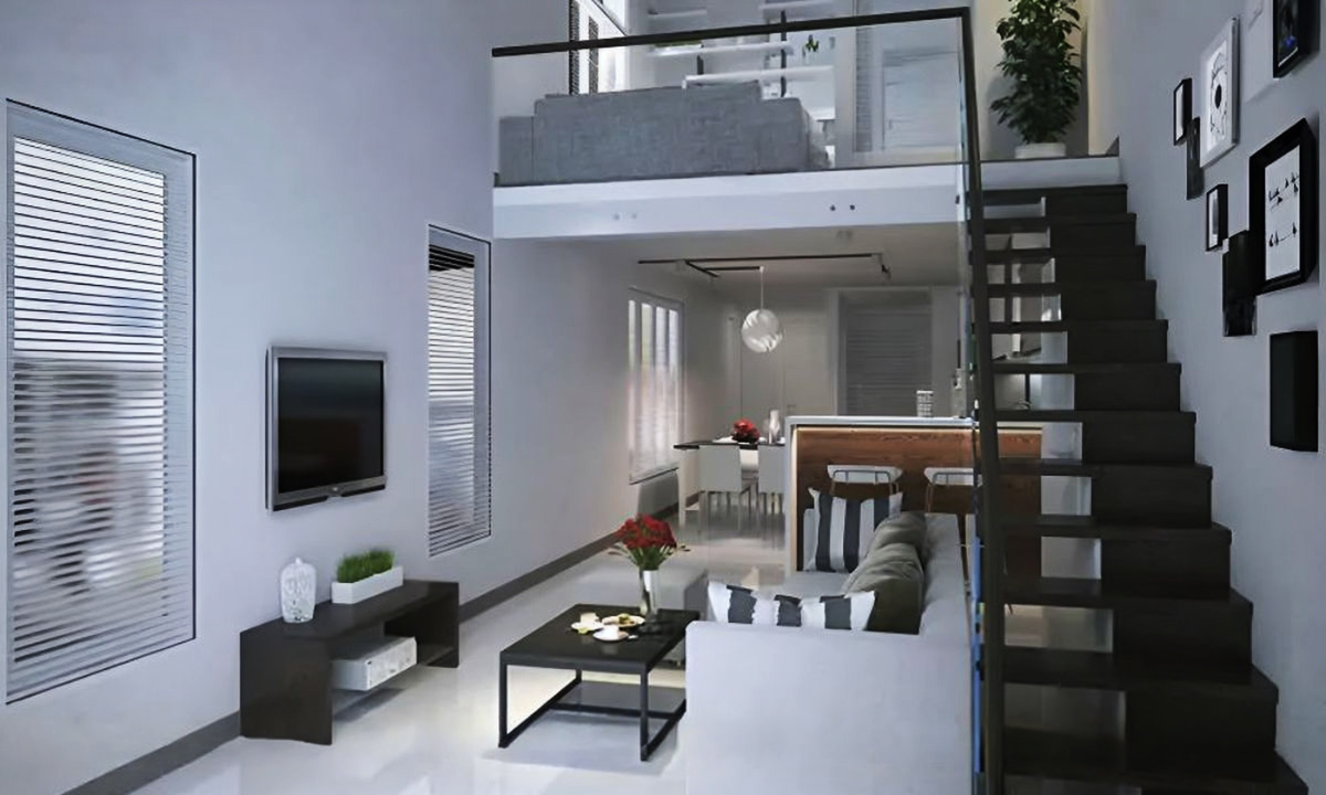 Mẫu nhà 2 tầng có gác lửng đơn giản nhưng tinh tế