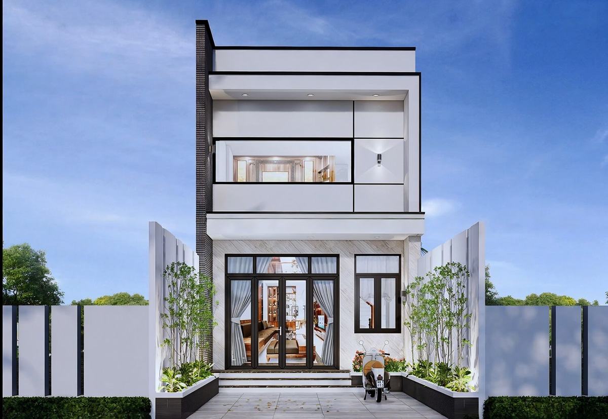 Mẫu nhà 2 tầng có gác lửng hiện đại