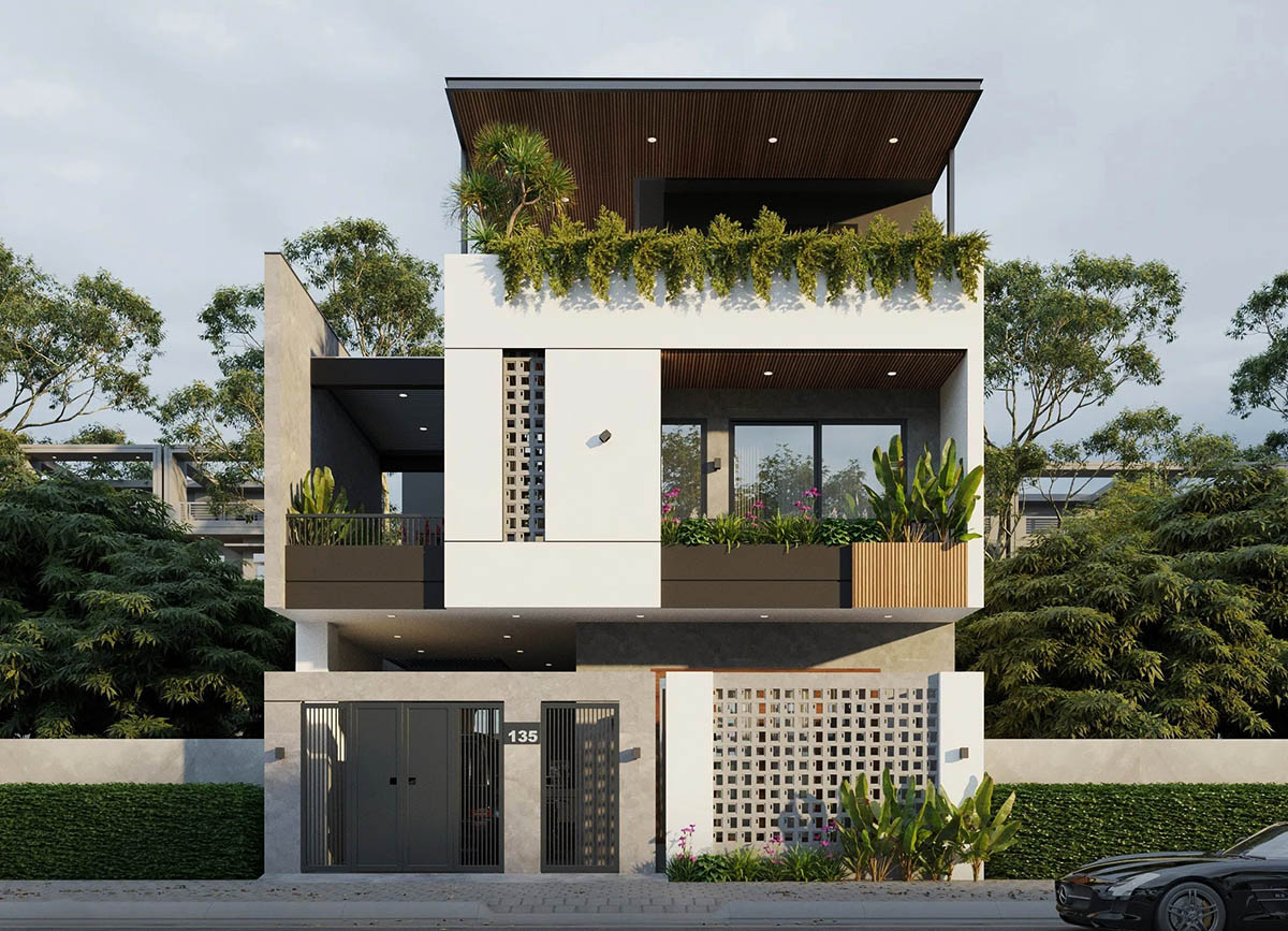 Mẫu nhà mặt tiền 10m 2 tầng với mái bằng có kết cấu đơn giản Mẫu nhà mặt tiền 10m 2 tầng với mái bằng có kết cấu đơn giản