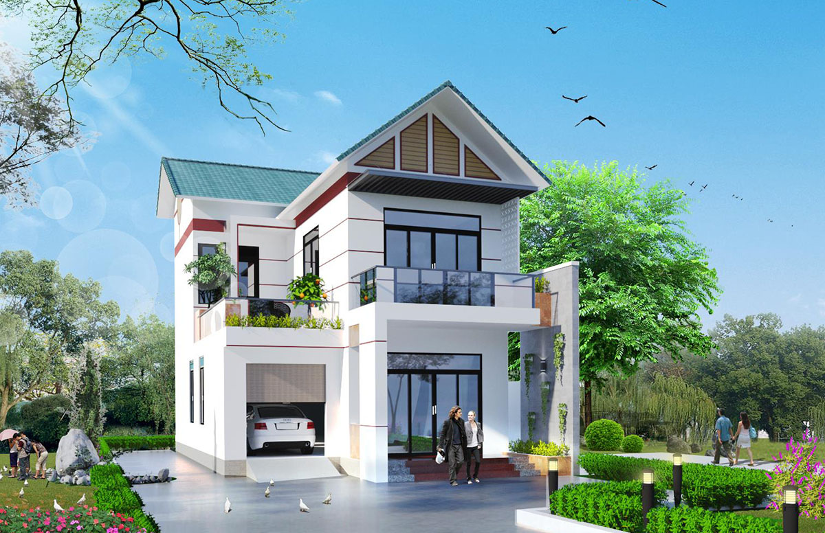 Mẫu thiết kế nhà 2 tầng có sân vườn rộng rãi Mẫu thiết kế nhà 2 tầng có sân vườn rộng rãi