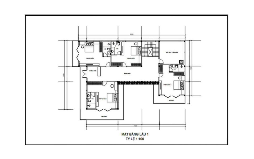 Mặt bằng công năng tầng 2 của mẫu nhà 2 tầng mặt tiền 10m Mặt bằng công năng tầng 2 của mẫu nhà 2 tầng mặt tiền 10m