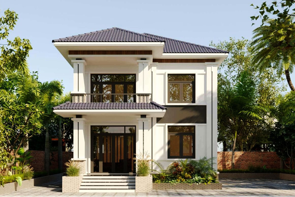 Mẫu nhà 2 tầng mặt tiền 10m với mái Nhật truyền thống Mẫu nhà 2 tầng mặt tiền 10m với mái Nhật truyền thống