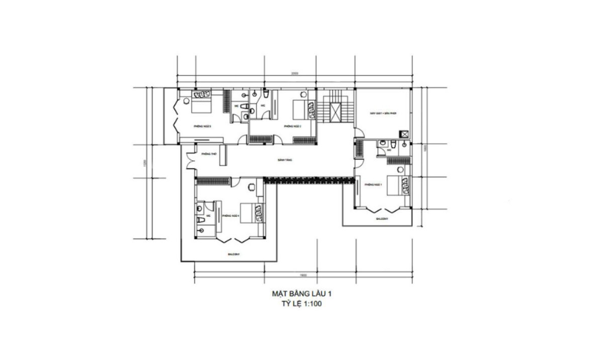 Bản vẽ nhà 2 tầng mặt tiền 10m mái Nhật - tầng 2 Bản vẽ nhà 2 tầng mặt tiền 10m mái Nhật - tầng 2