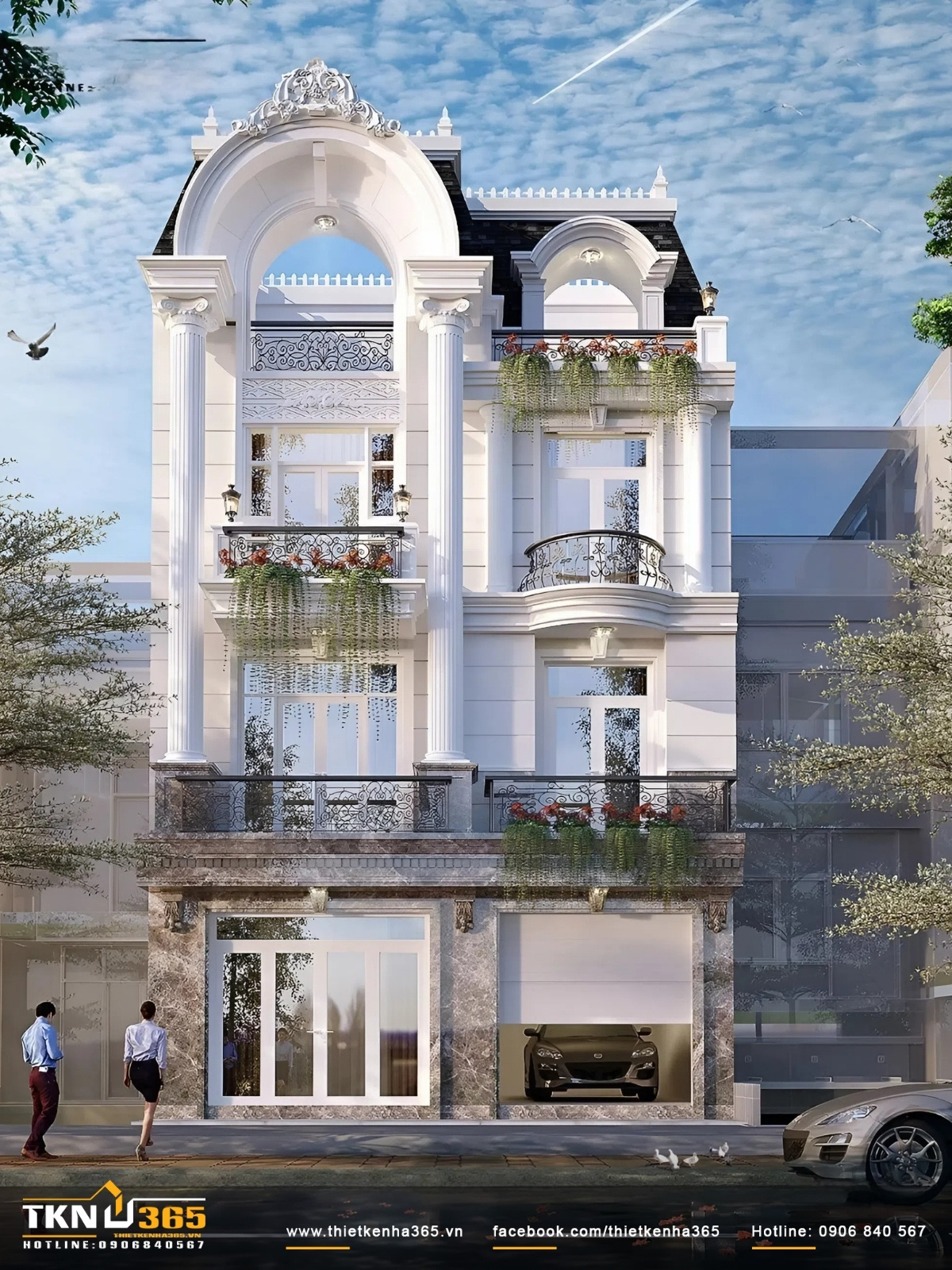 Nh&agrave; phố cổ điển c&oacute; gara &ocirc; t&ocirc; sang trọng