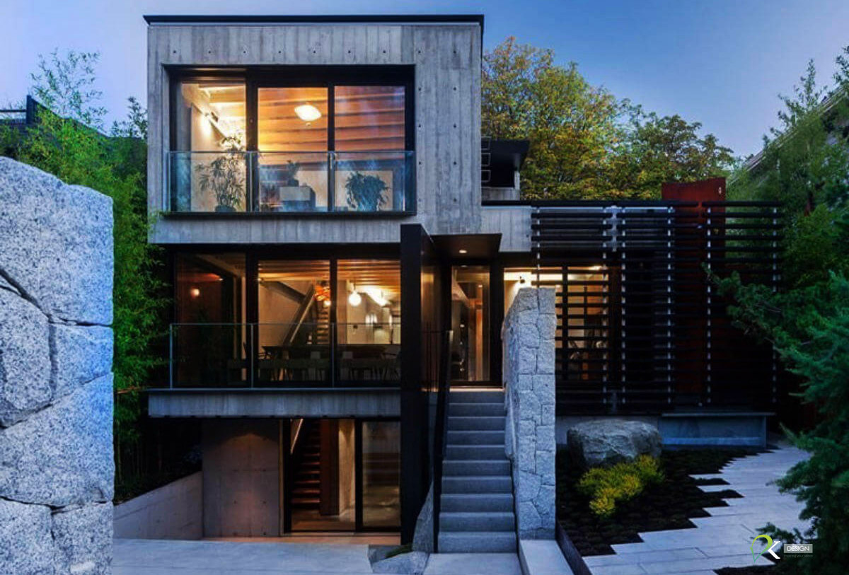 Mẫu nhà lệch tầng 4m12 có hầm để xe