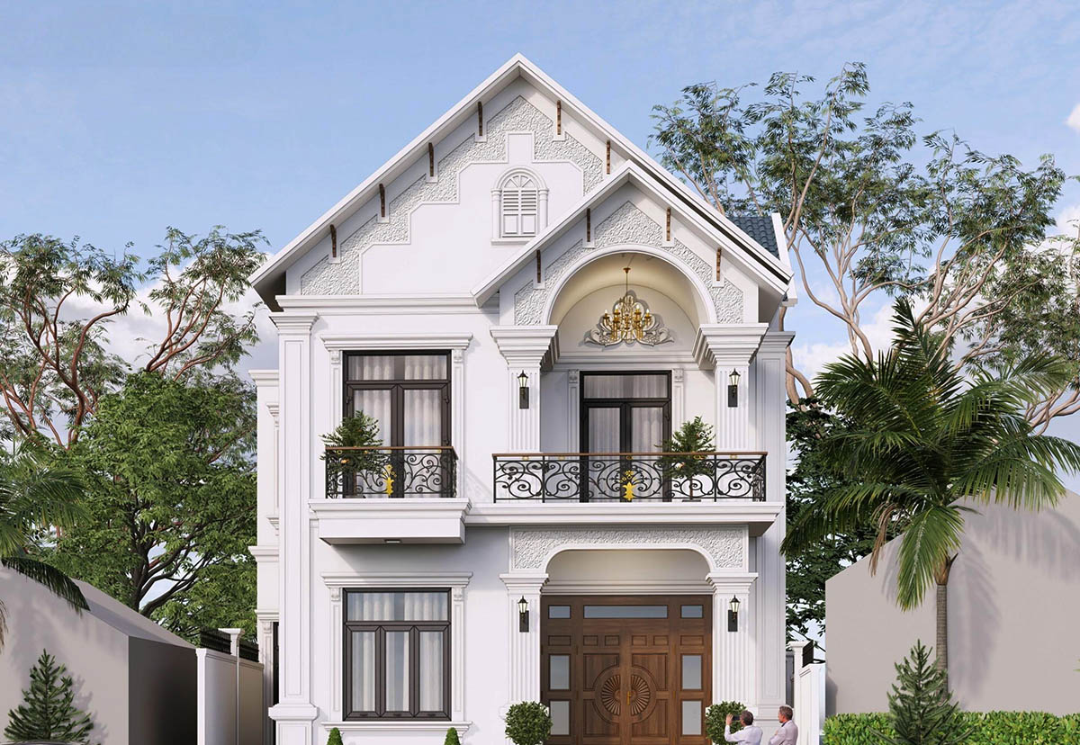 Mẫu nhà 4m12 lệch tầng tân cổ điển