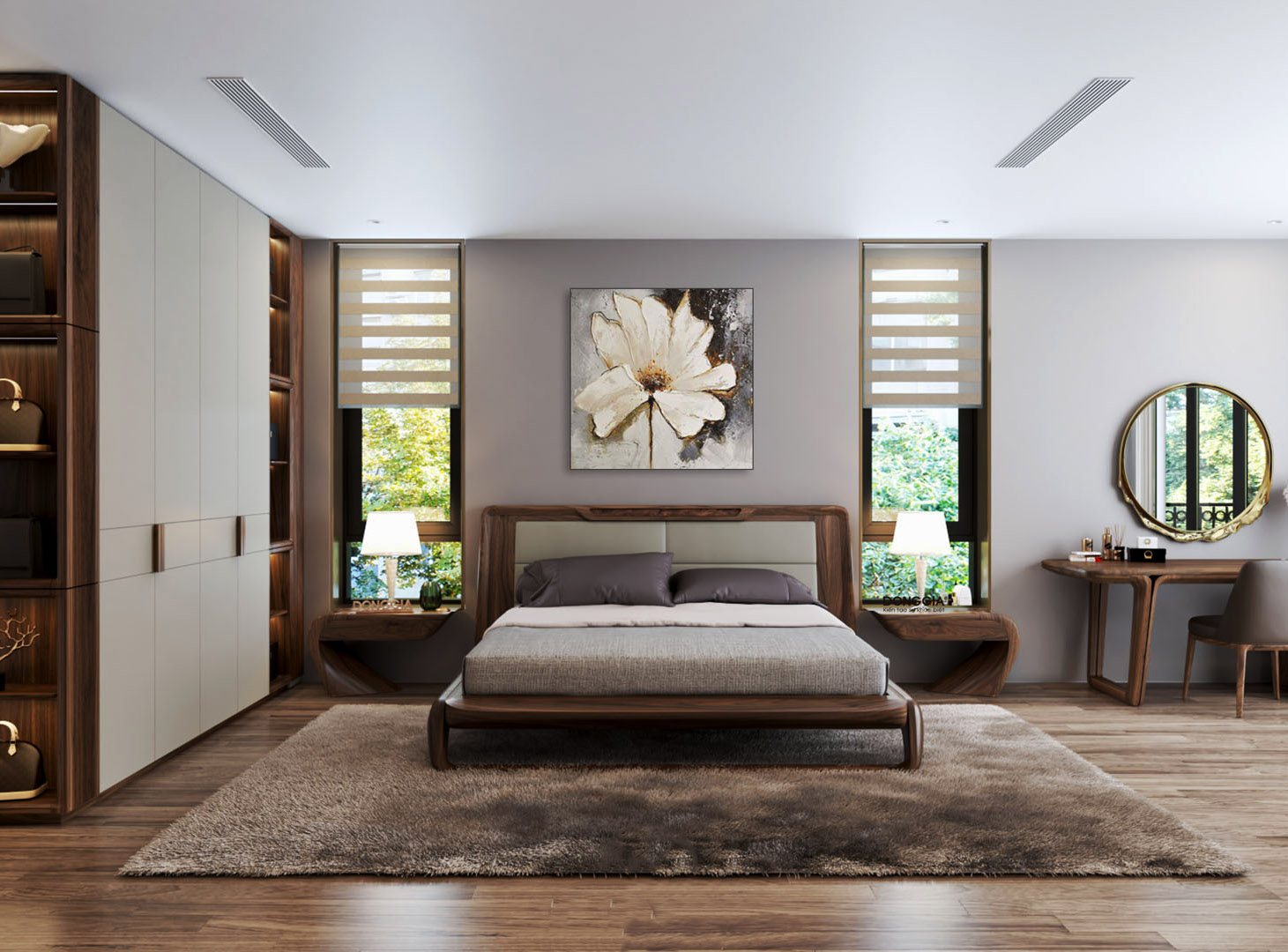 Nội thất phòng ngủ master mẫu nhà lệch tầng 4x12