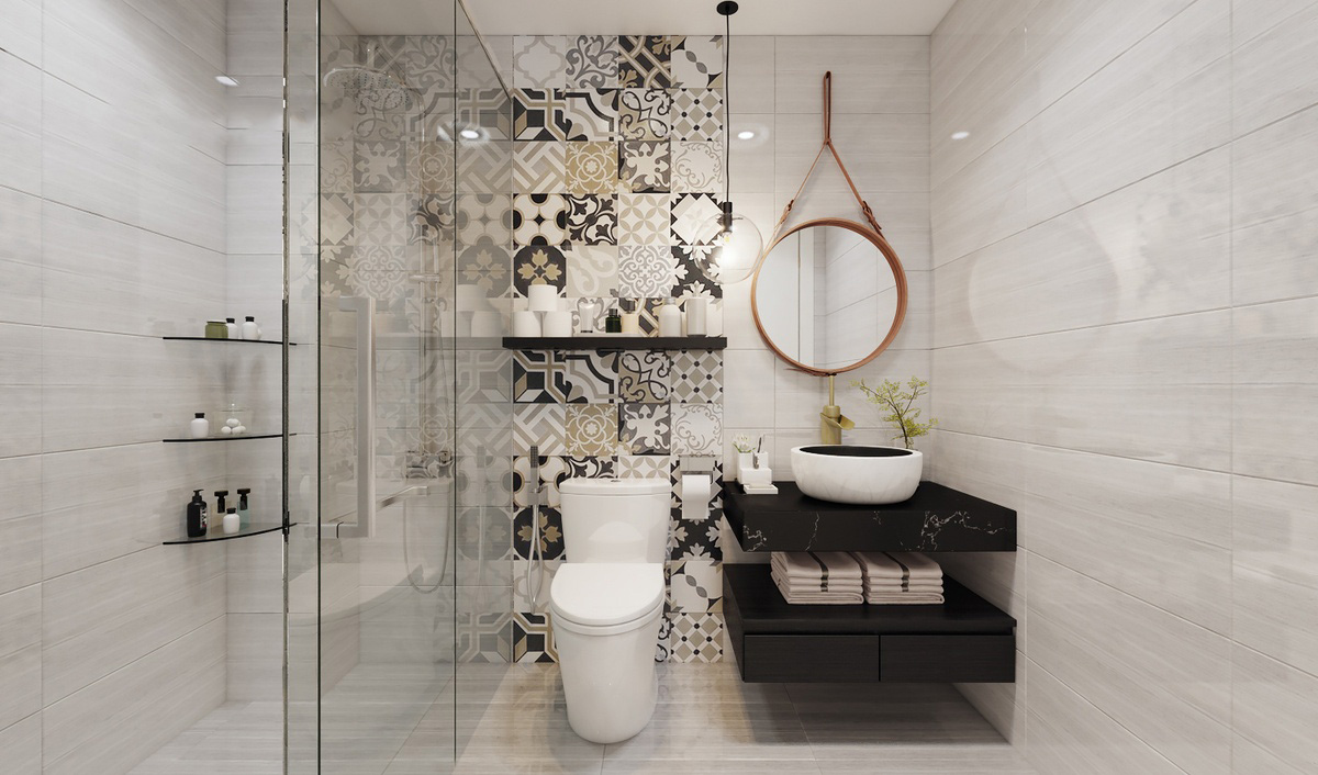 Nội thất phòng vệ sinh nhà 4x12m lệch tầng