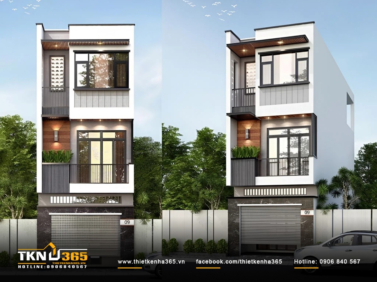 Mẫu nhà chữ I 3 tầng mái bằng thiết kế đơn giản và hiện đại