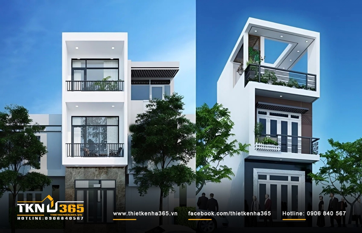 Mẫu nhà 3 tầng mái bằng tại nông thôn với quỹ đất rộng rãi