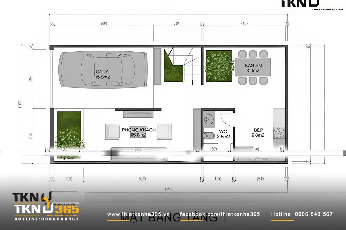 Mặt bằng công năng 1 tầng trong thiết kế nhà ống 3 tầng