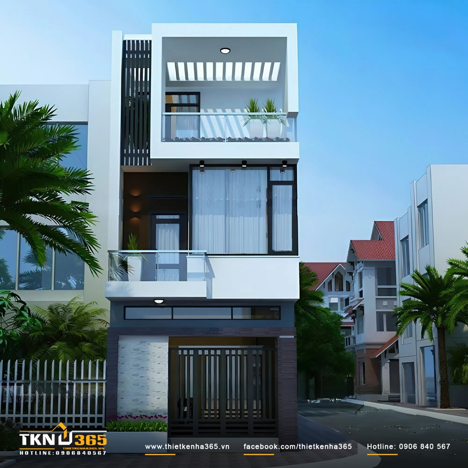 Mặt tiền nhà ống 3 tầng 5m theo phong cách hiện đại