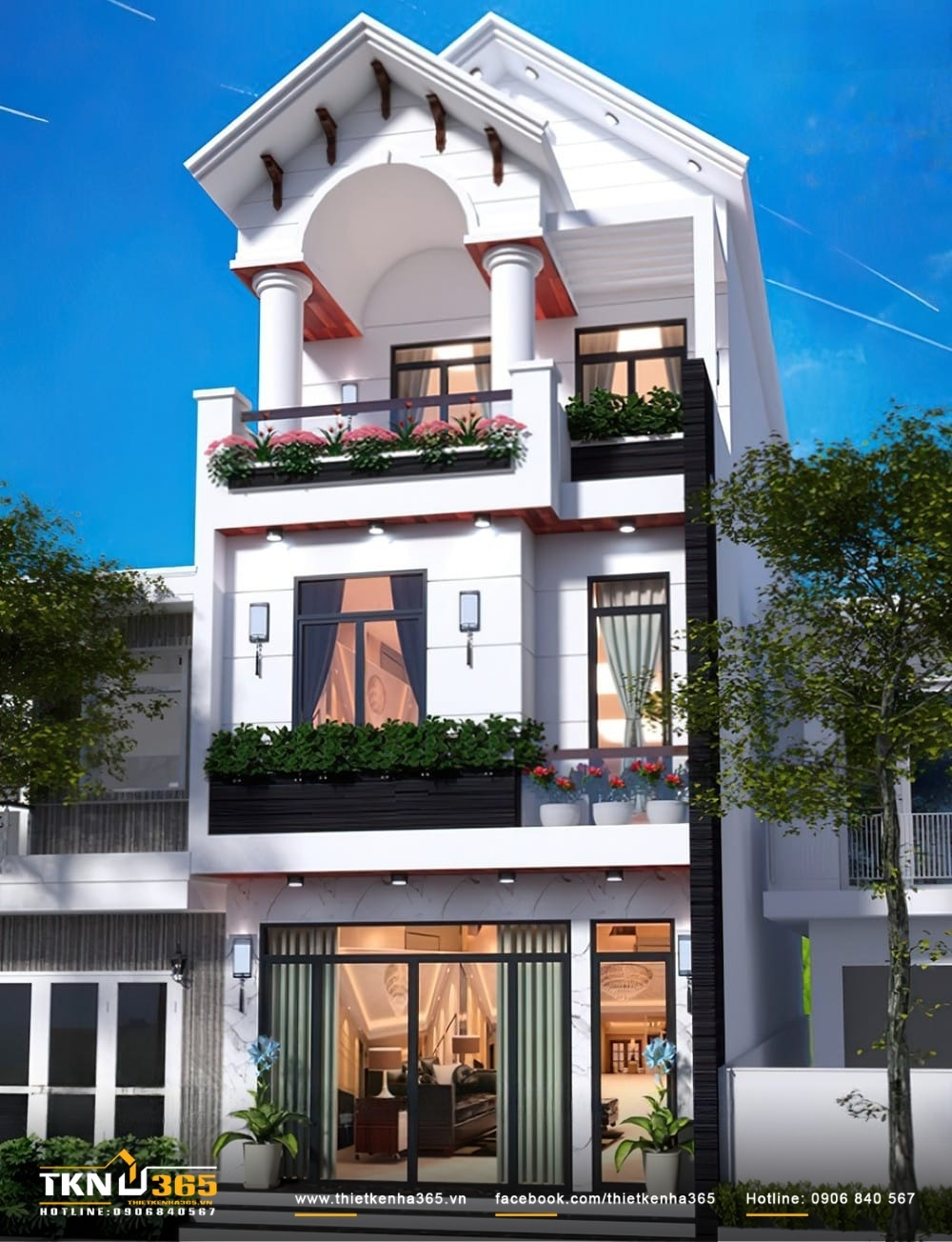 Phối cảnh nhà ống 3 tầng bề thế