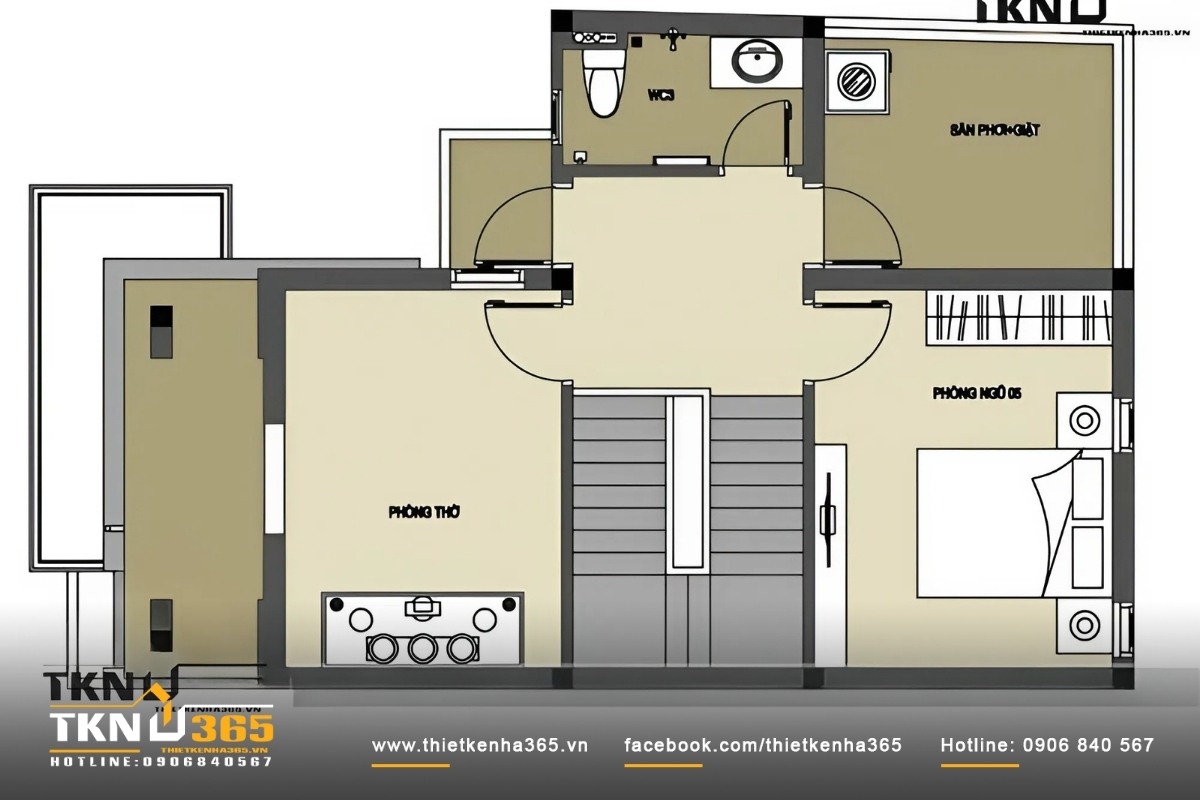 Bản vẽ mẫu nhà ống 3 tầng – Bố trí công năng tầng 3