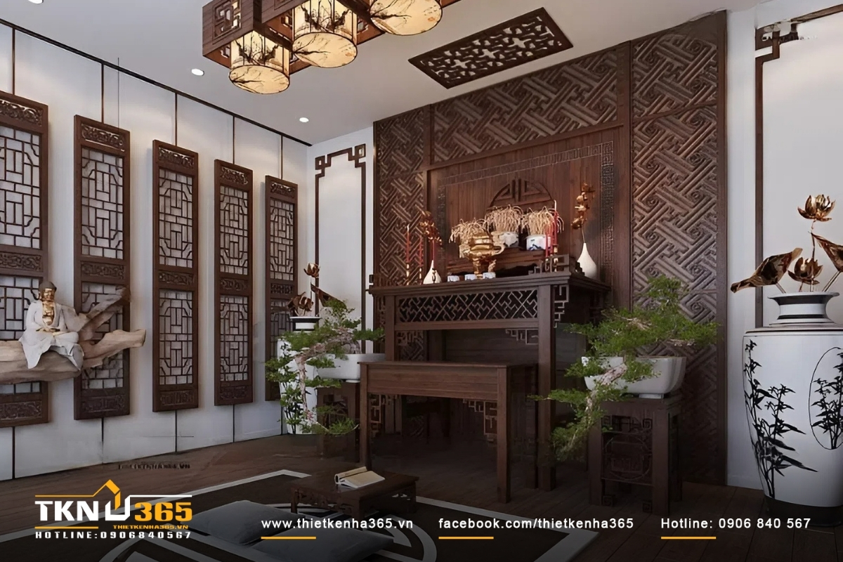Nội thất không gian phòng thờ mẫu nhà ống 3 tầng