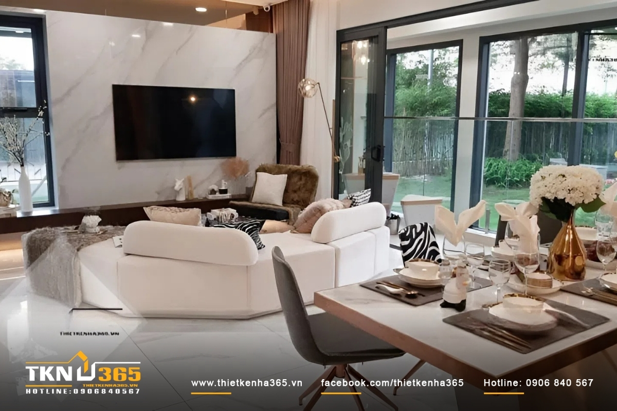 Nội thất không gian phòng khách thiết kế mẫu nhà ống đẹp 3 tần