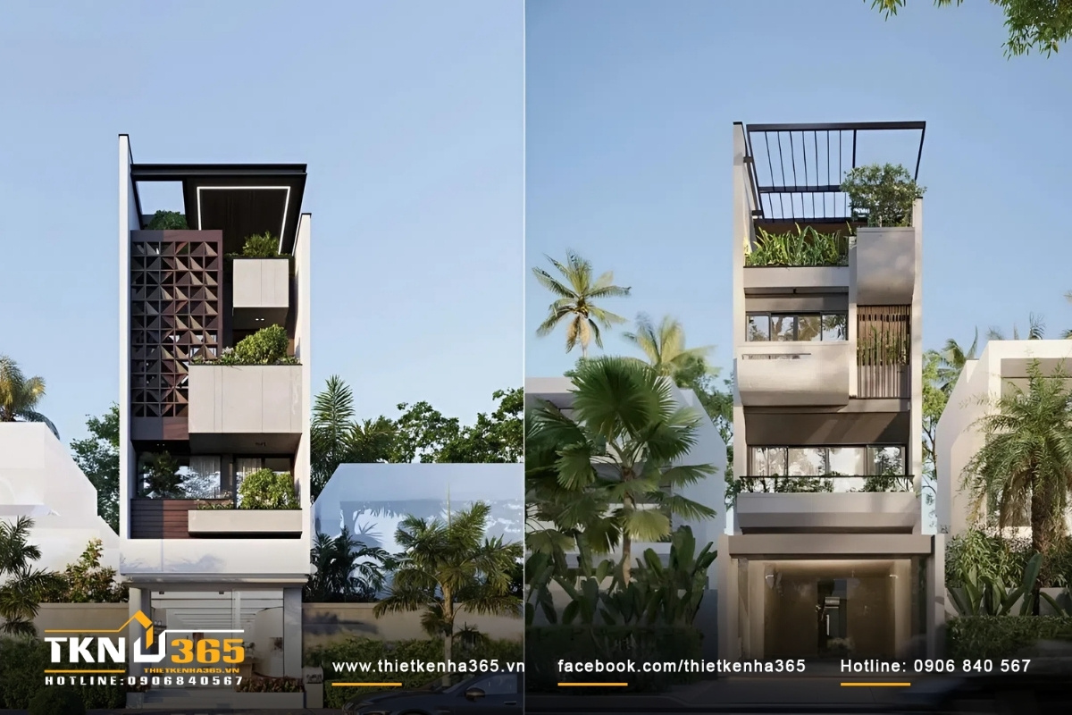 Mẫu nh&agrave; ống hiện đại nhất đẹp 4 tầng