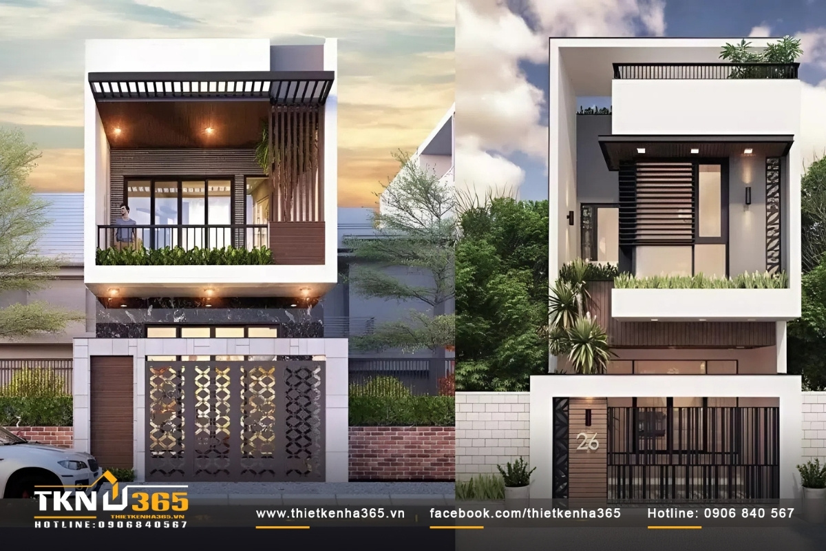 Mẫu nh&agrave; ống nhỏ hiện đại với tường r&agrave;o chắc chắn