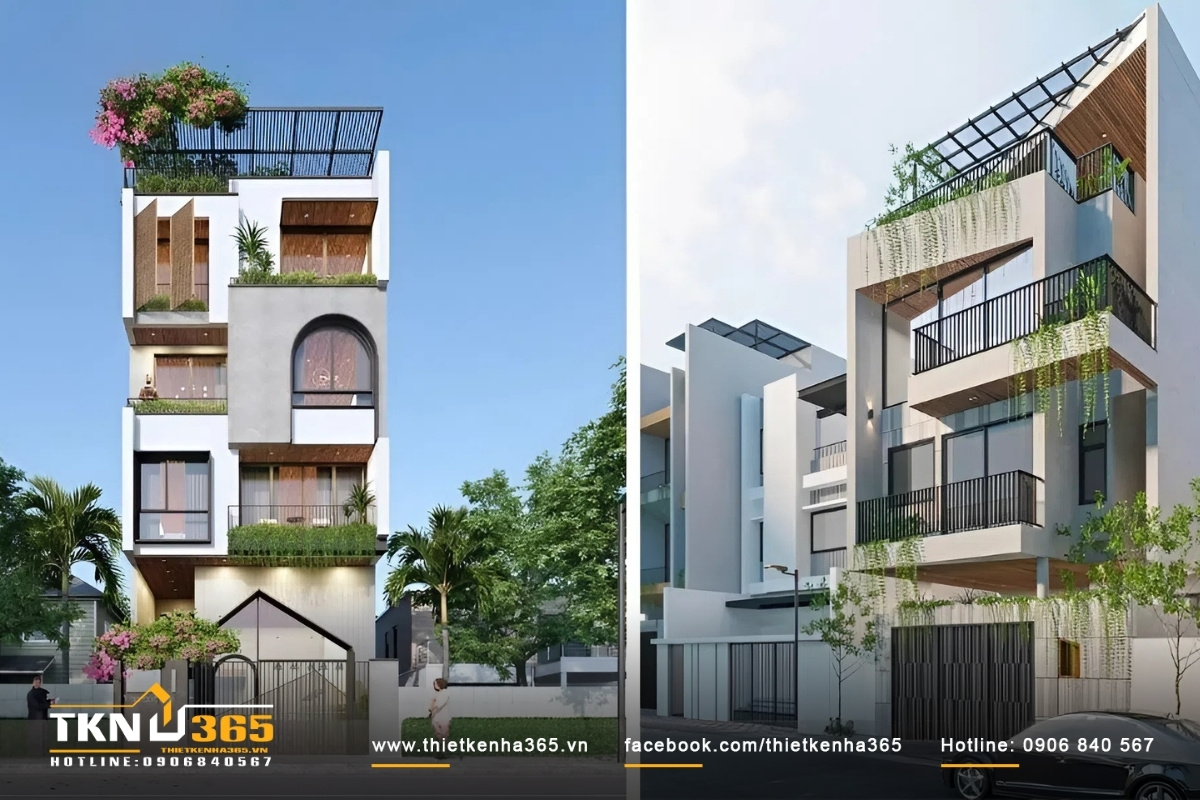 Mẫu mặt tiền nh&agrave; ống đẹp hiện đại 4 tầng