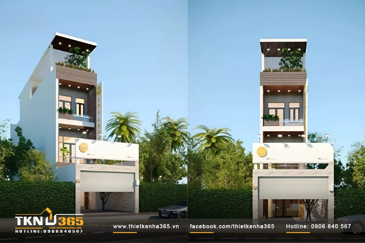 Mẫu mặt tiền nh&agrave; ống k&egrave;m spa cho gia chủ kinh doanh