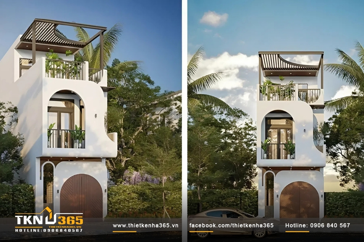 Mẫu nh&agrave; hộp đẹp hiện đại c&oacute; tum nhiều c&acirc;y xanh