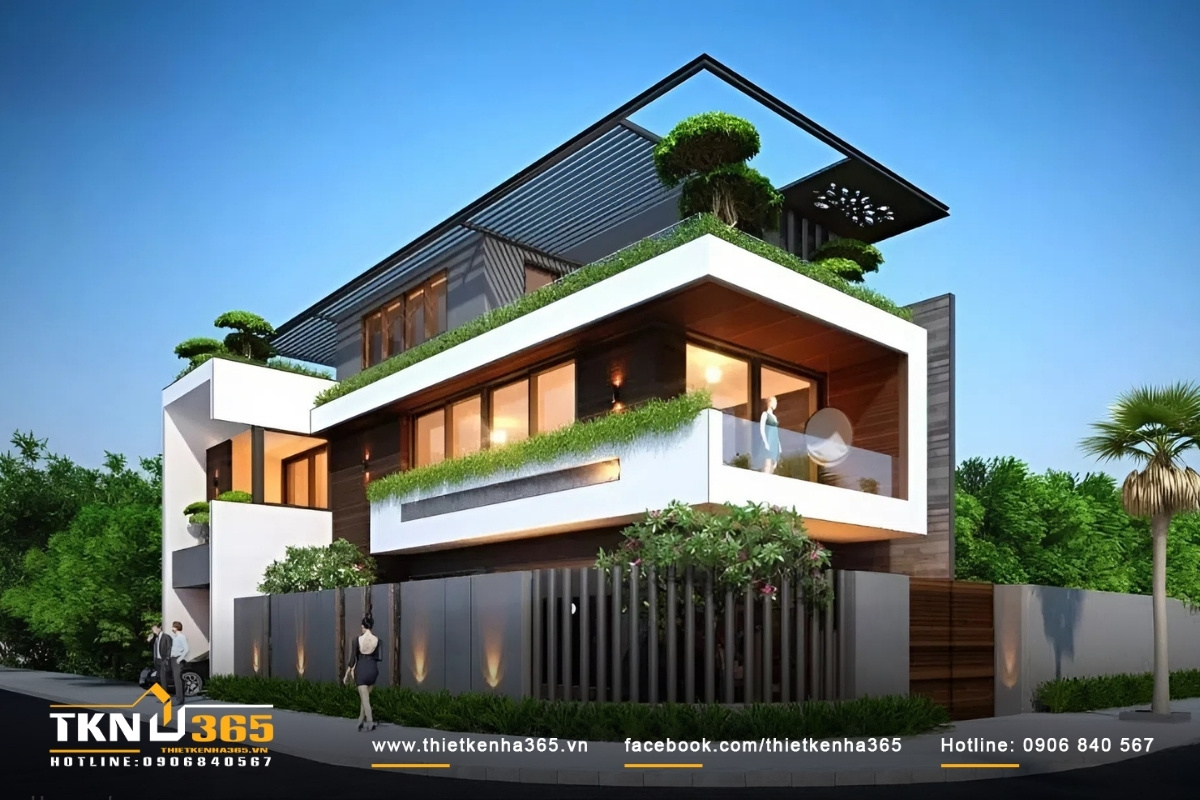 Nh&agrave; ống 2 mặt tiền thiết kế đẹp với nhiều mảng xanh