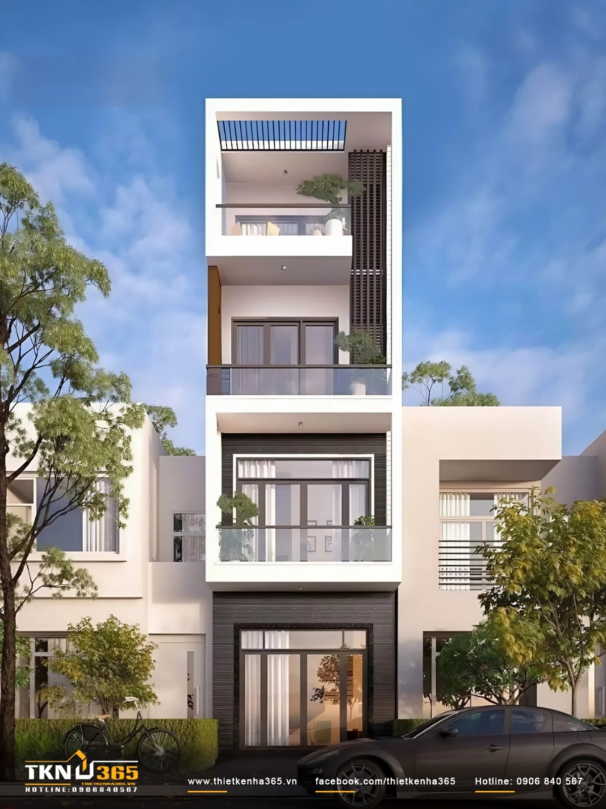 H&igrave;nh ảnh mẫu nh&agrave; ống đẹp 4 tầng hiện đại