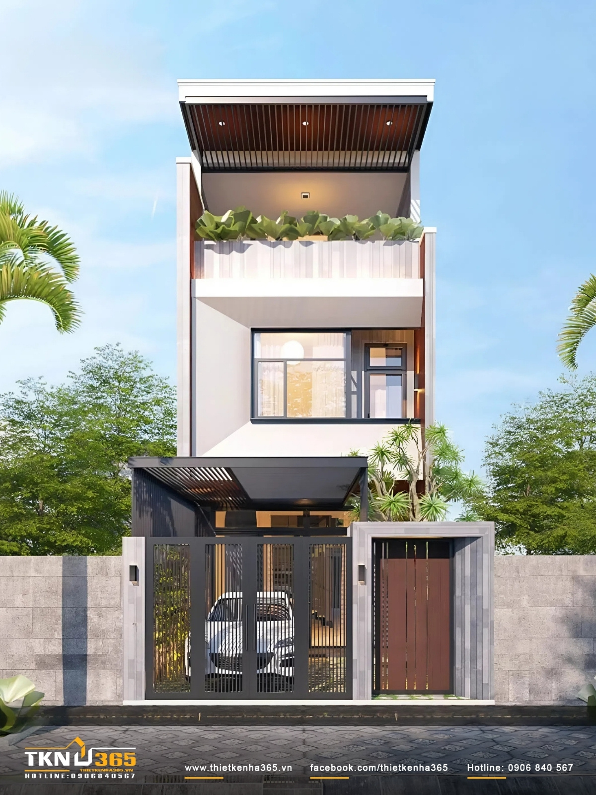 Mẫu thiết kế nh&agrave; ống gần gũi với thi&ecirc;n nhi&ecirc;n 3 tầng