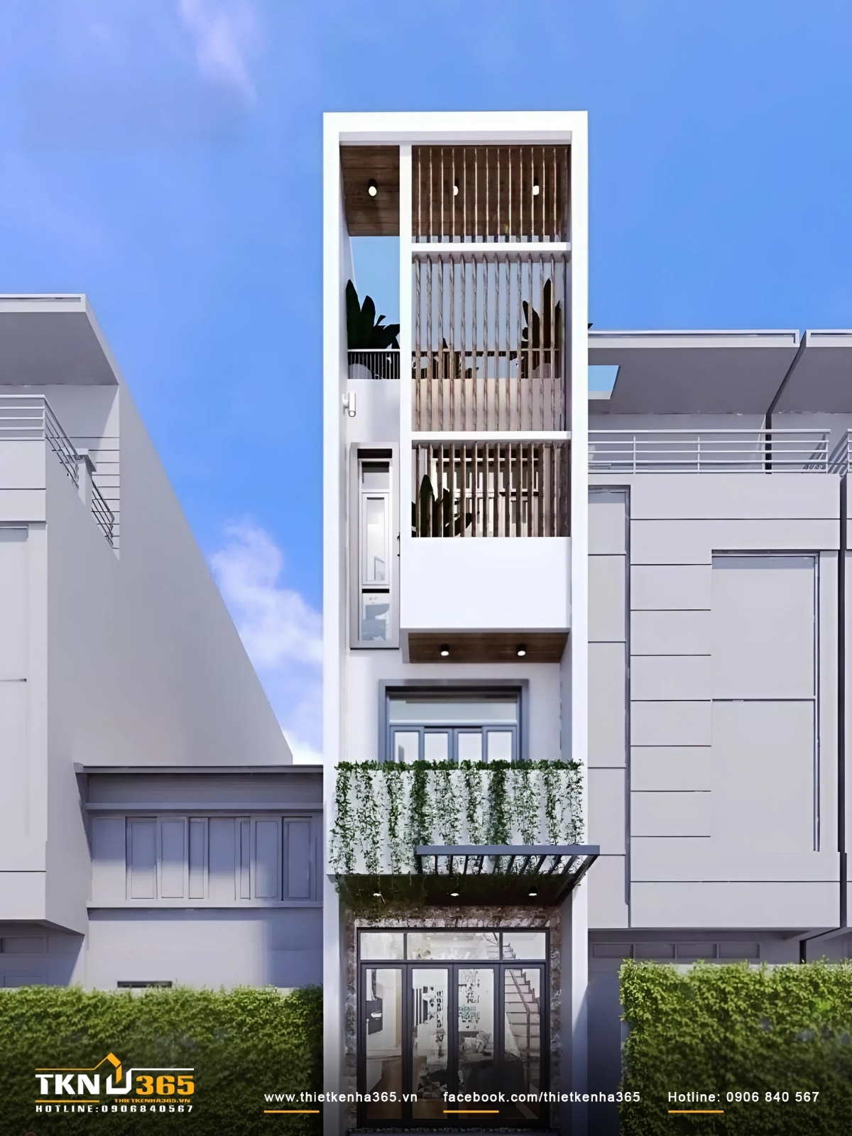 Mặt tiền nh&agrave; ống đẹp 4 tầng