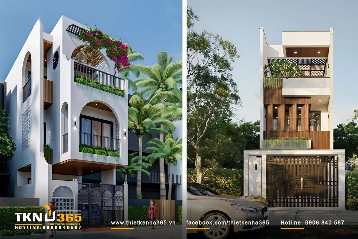 Mẫu thiết kế nh&agrave; ống đẹp v&agrave; hiện đại kết cấu 3 tầng