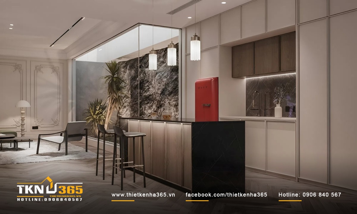 Nội thất phòng bếp biệt thự tân cổ điển không quá cầu kỳ