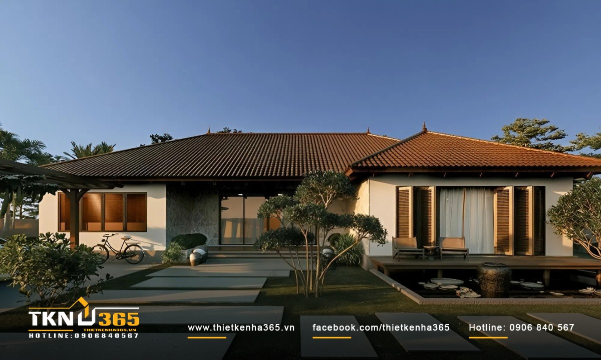 Thiết kế ngoại thất biệt thự nhà vườn cấp 4 hiện đại, đơn giản