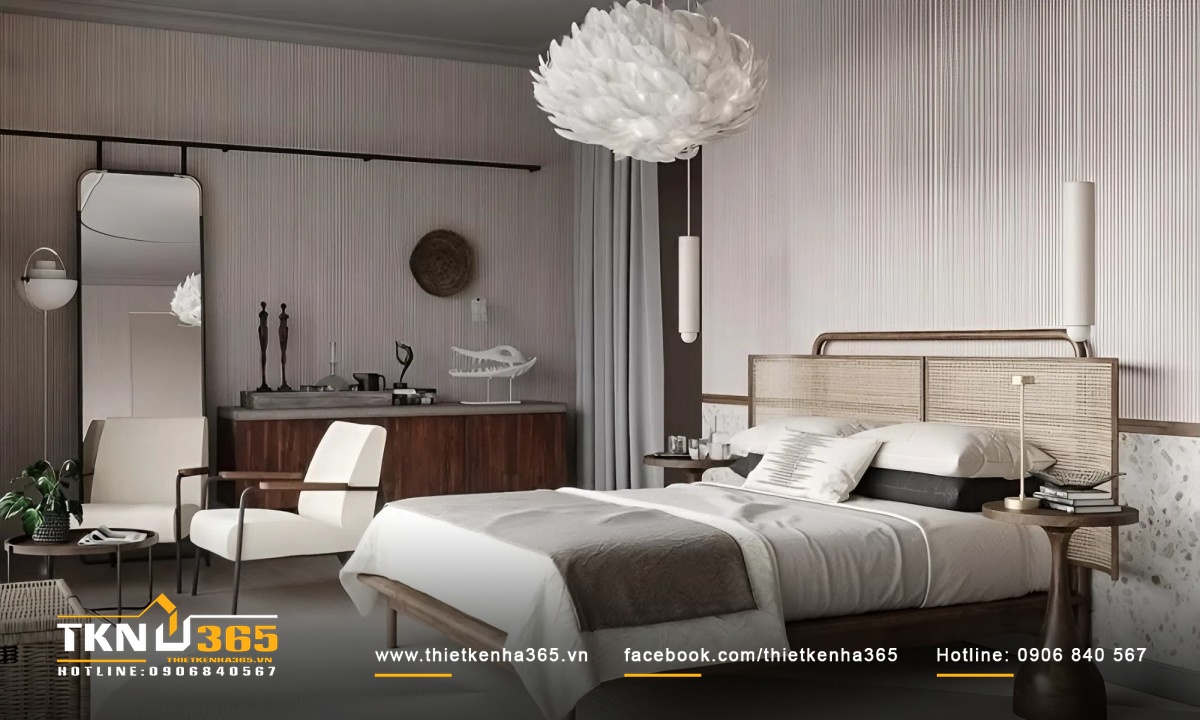 Phòng ngủ biệt thự vườn Địa Trung Hải được trang hoàng lộng lẫy