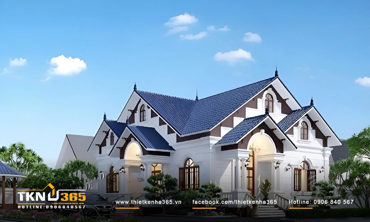 Thiết kế biệt thự sân vườn đẹp 1 tầng mái Thái