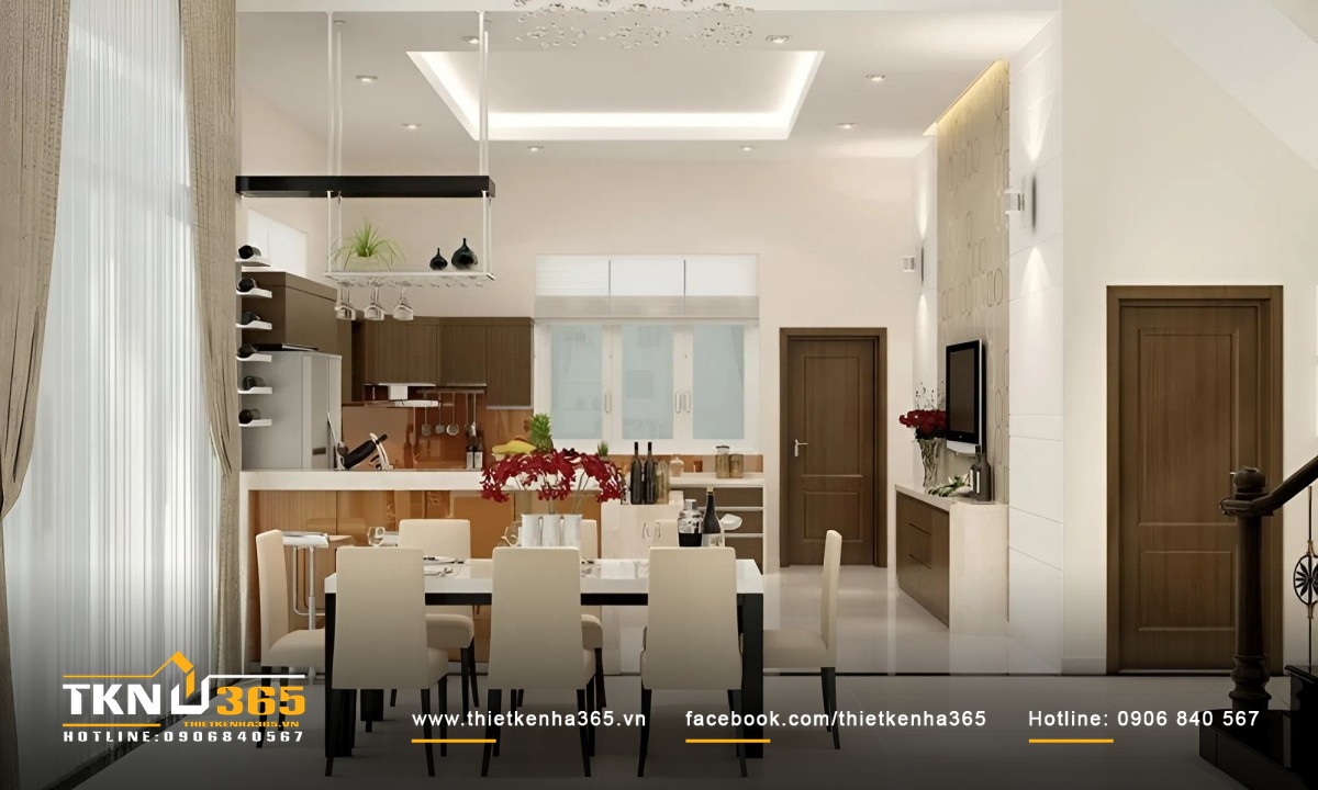 Phòng bếp đầy đủ tiện nghi và sang trọng của biệt thự vườn hiện đại