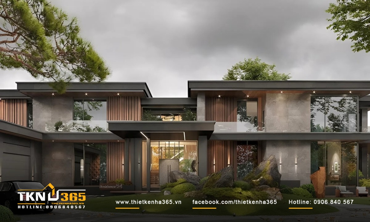 Diện tích sân vườn rộng lớn của căn biệt thự phong cách Nhật Bản