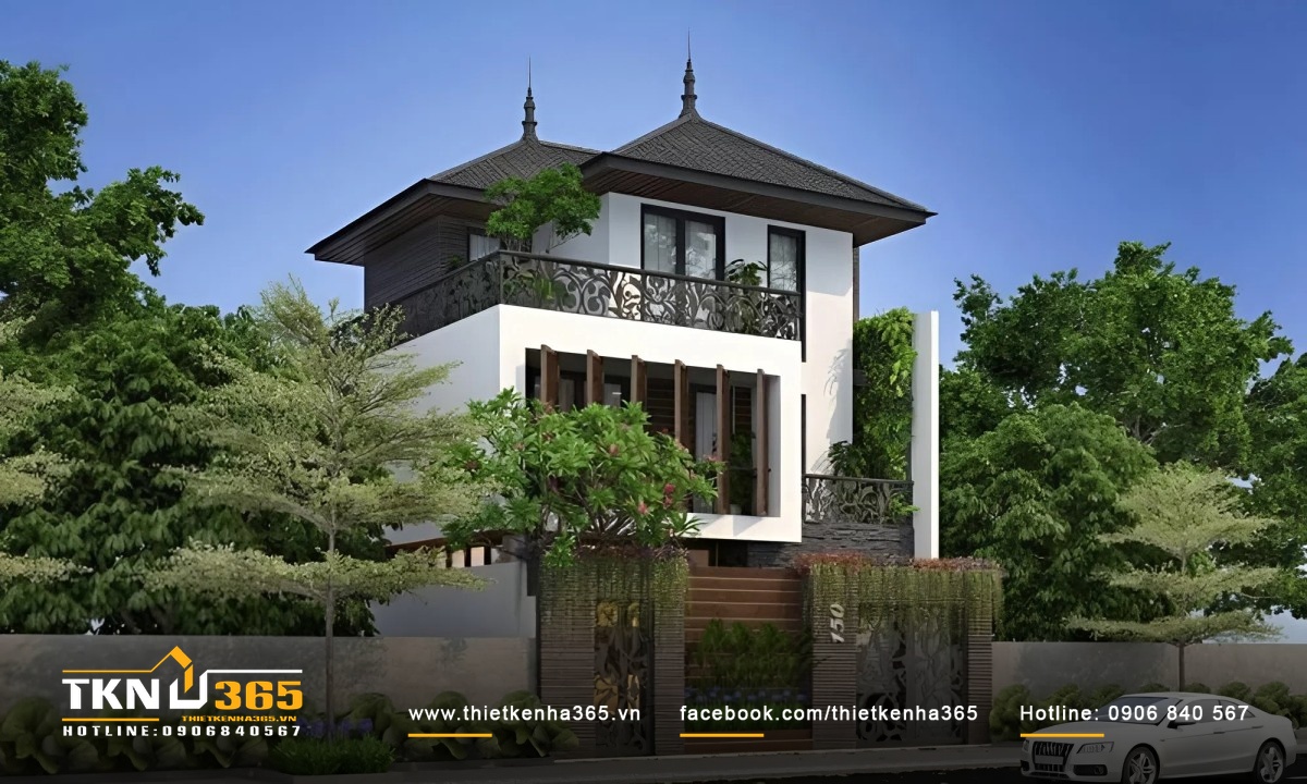 Mặt tiền biệt thự sân vườn phong cách thiết kế Đông Dương