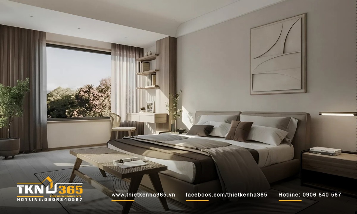 Phòng ngủ đơn giản nhưng tinh tế của biệt thự vườn kiểu Nhật Bản