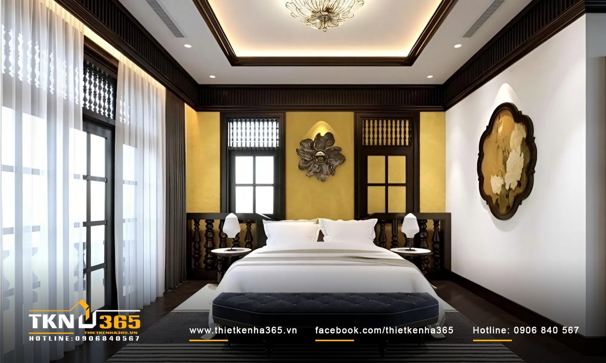 Phòng ngủ phối tone màu vàng toát lên vẻ quý tộc, thượng lưu