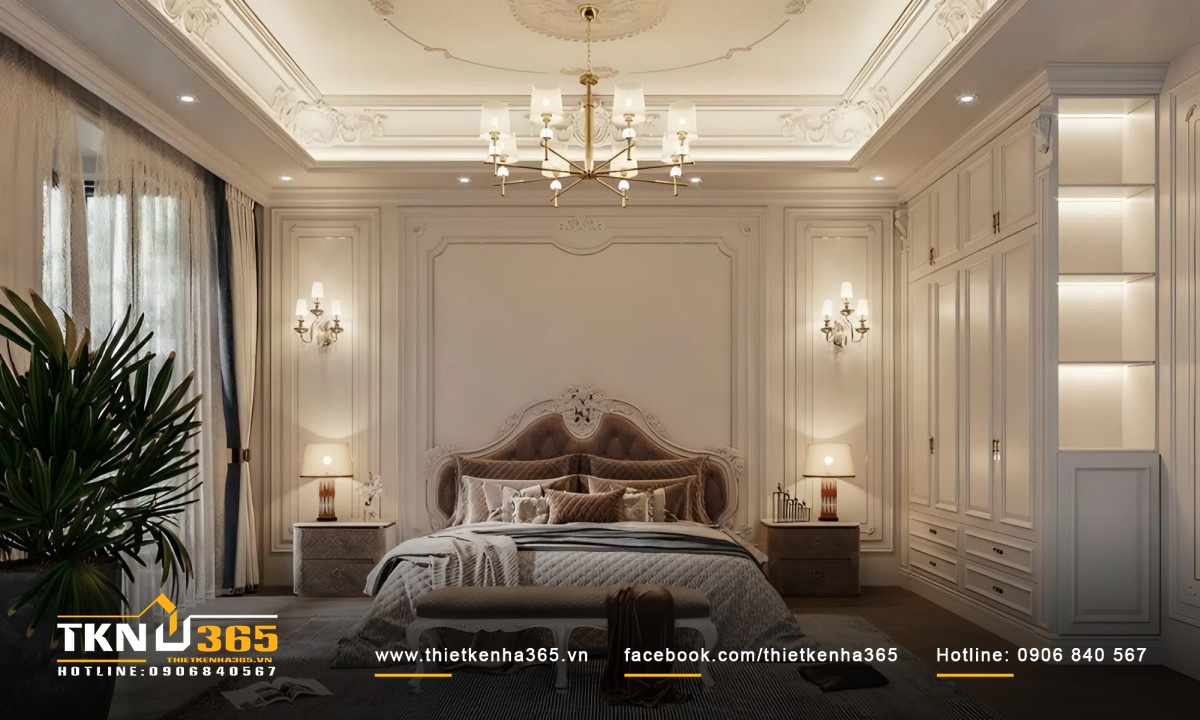 Phòng ngủ biệt thự tân cổ điển tinh tế và sang trọng