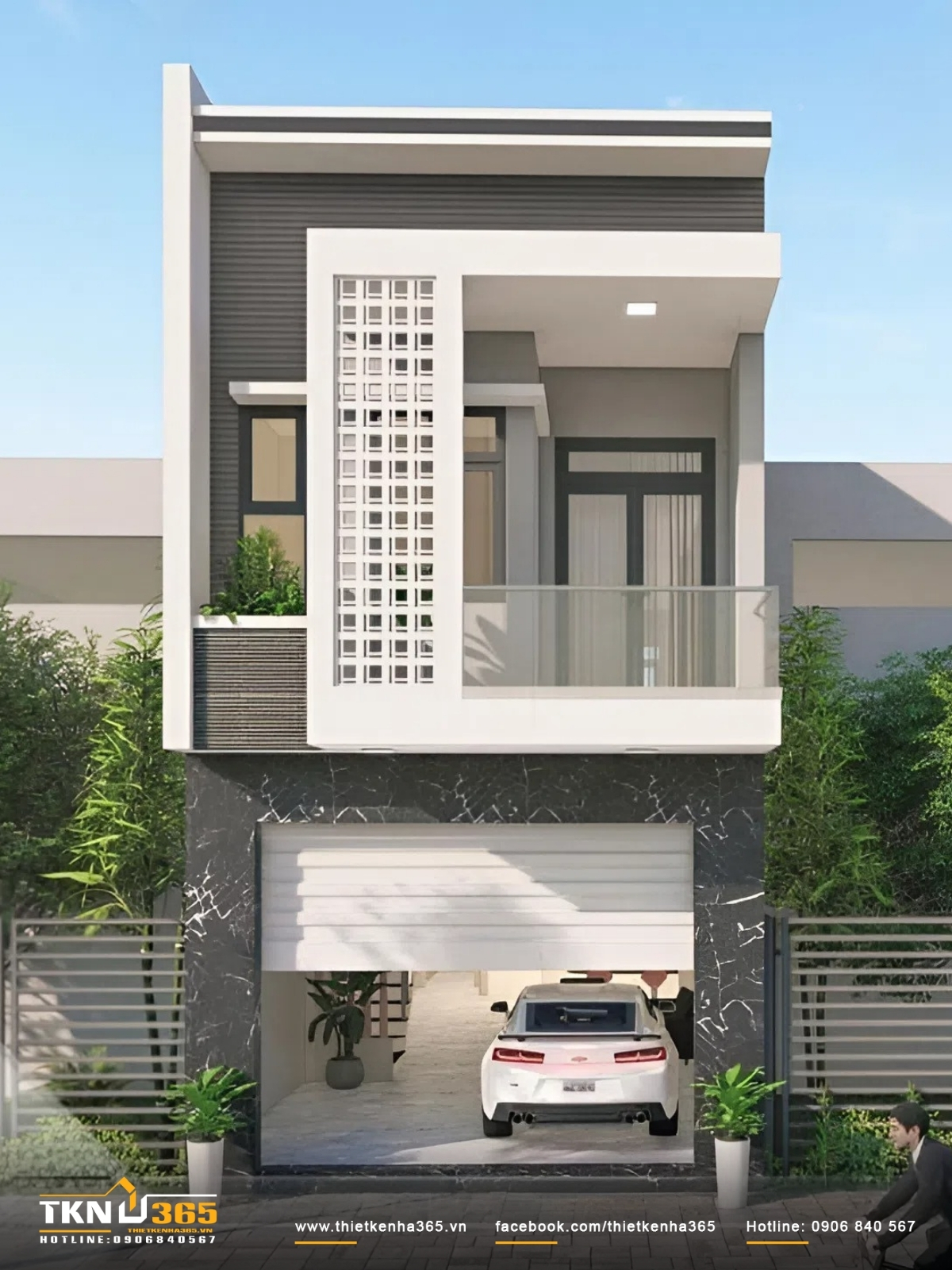 Thiết kế nhà 20m2 2 tầng có gara để ô tô