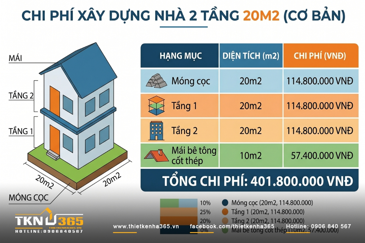 Chi phí xây dựng nhà 2 tầng 20m2