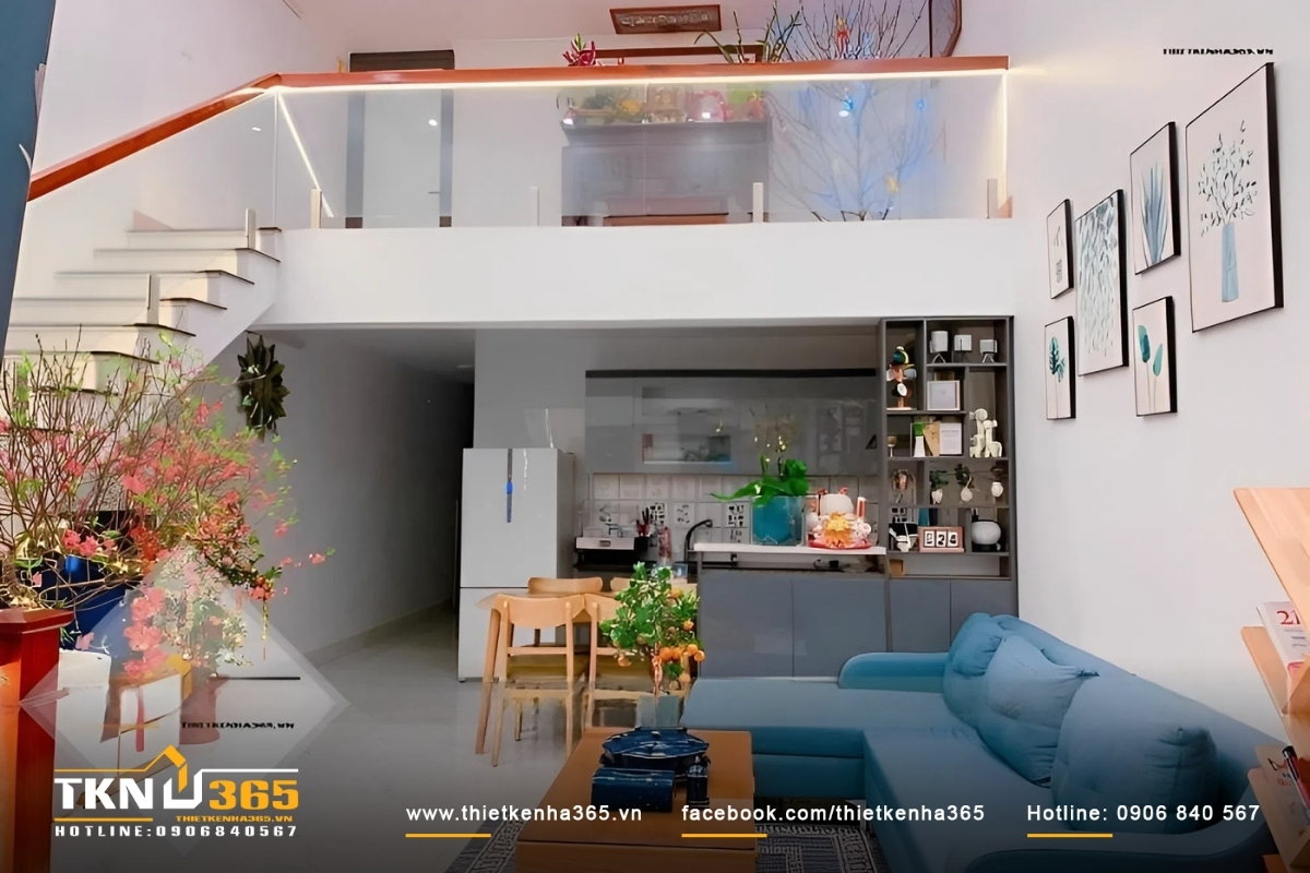 Mẫu nh&agrave; 35m2 c&oacute; g&aacute;c lửng kết hợp l&agrave;m ph&ograve;ng thờ