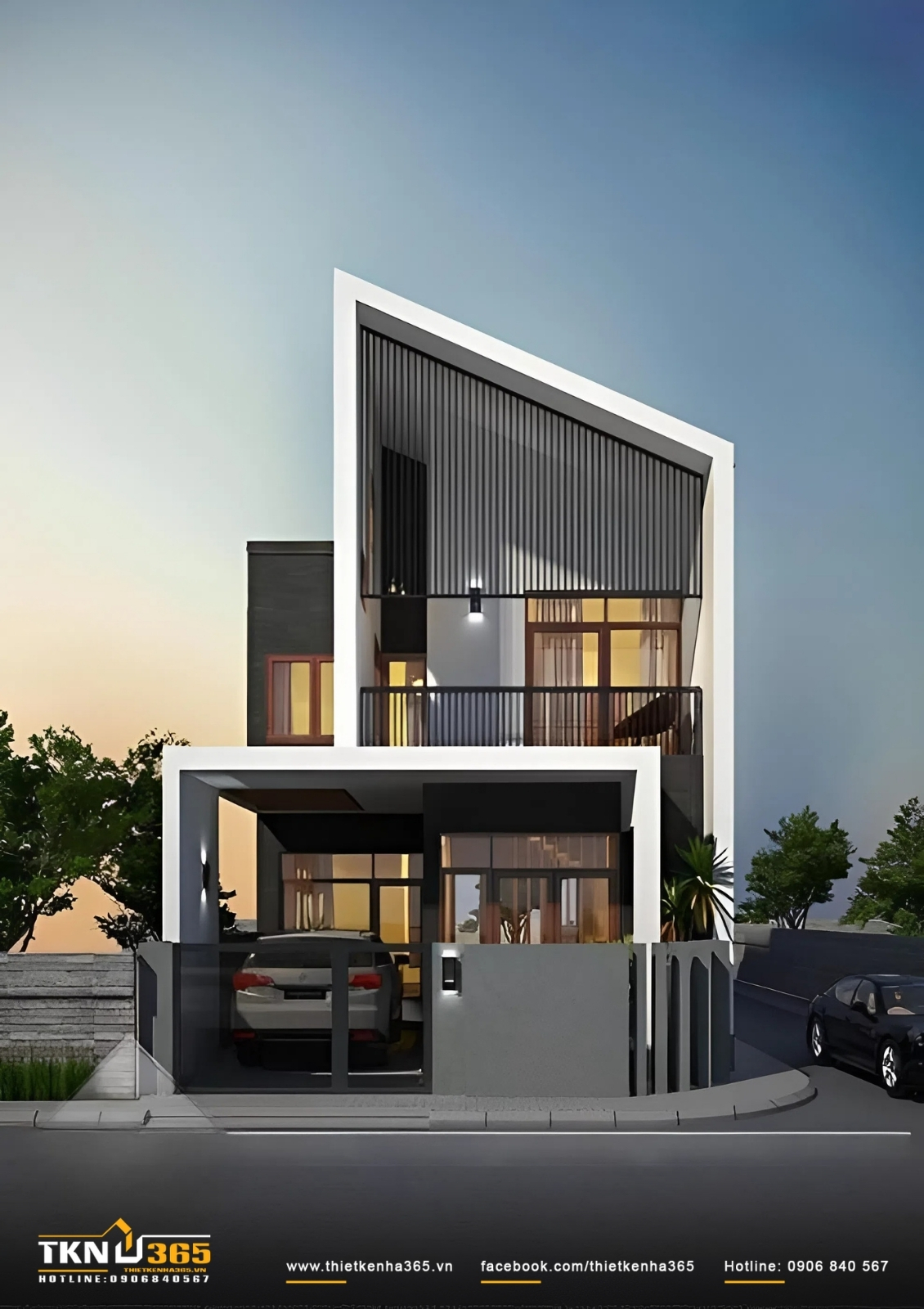 Thiết kế mẫu nh&agrave; ống 35m2 hai tầng m&aacute;i dốc phong c&aacute;ch hiện đại