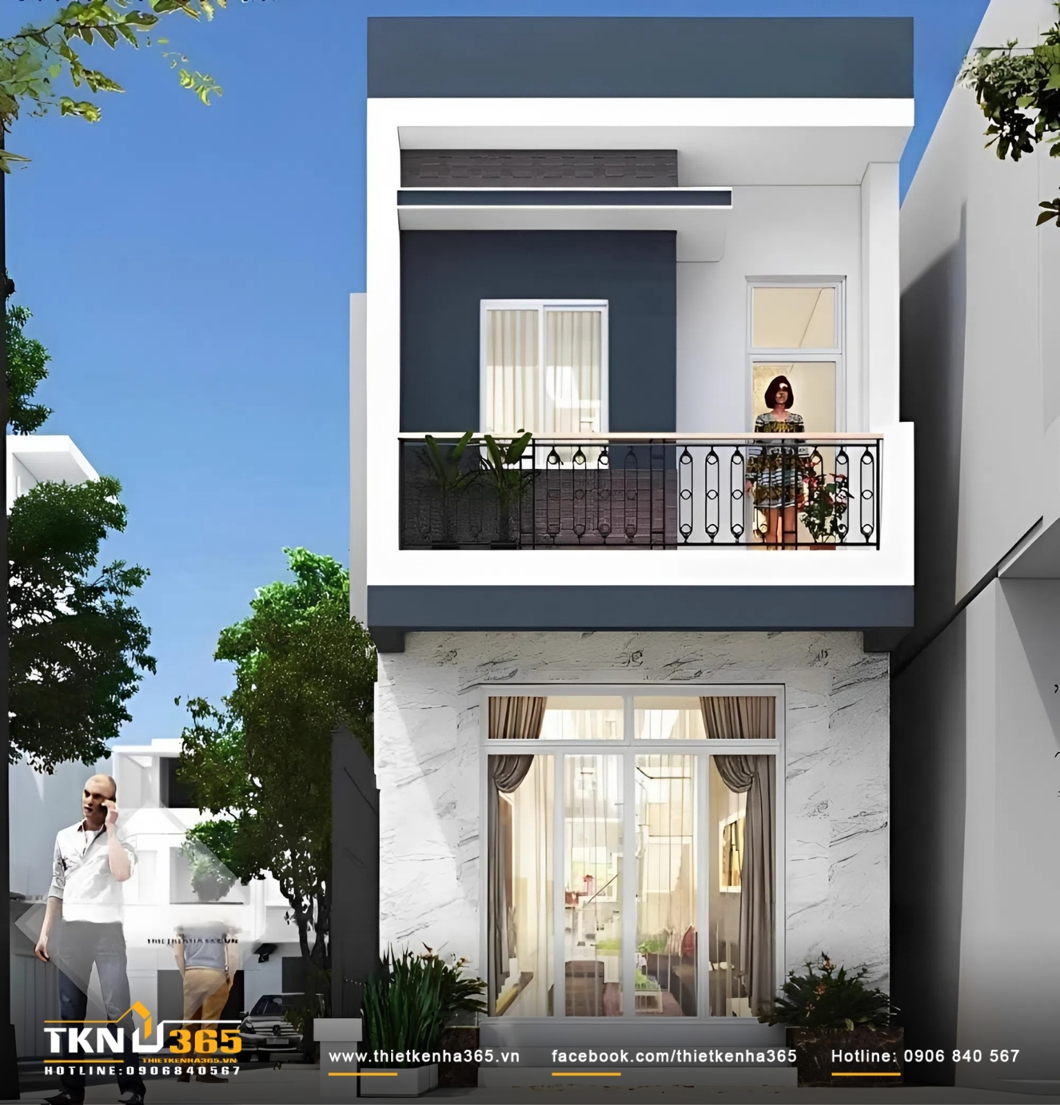 Thiết kế nh&agrave; ống 35m2 đẹp 2 tầng với m&aacute;i bằng đơn giản